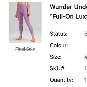 Lululemon wunder under luxtreme 7/8 length